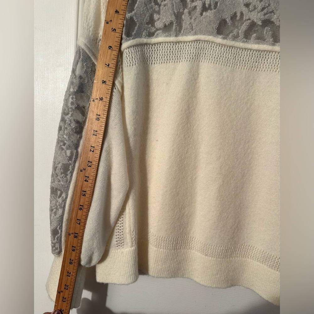 ANTHROPOLOGIE Plus 1X Ivory Pewter Balloon Sleeve Wool Blend Boho Lace Sweater - Picture 16 of 16